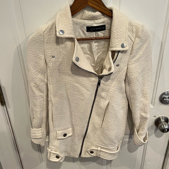 Zara Woman White Combination Zip Jacket Moto - Picture 3 of 9